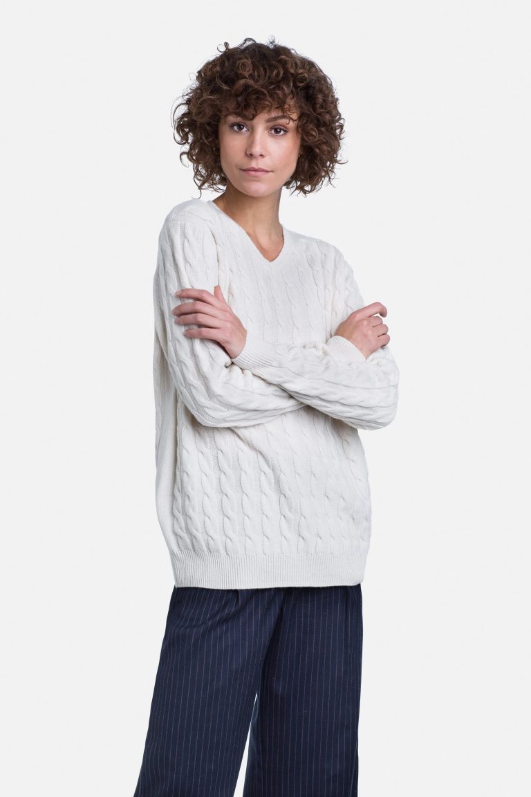 Sweater cashmere Cable White
